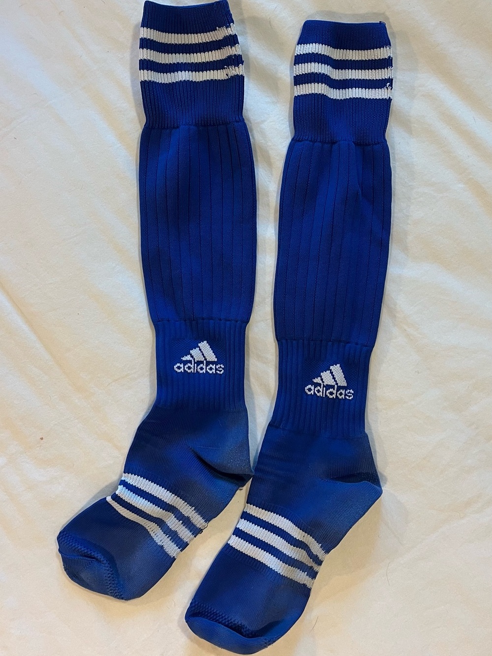adidas Blue Soccer Socks with White Stripes